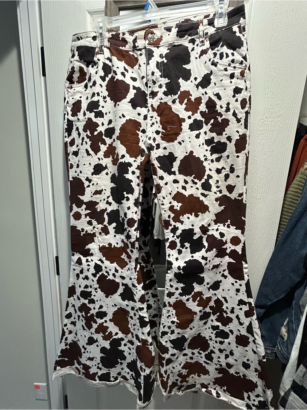Women’s Brown & White Cow Print Wide Leg Jeans